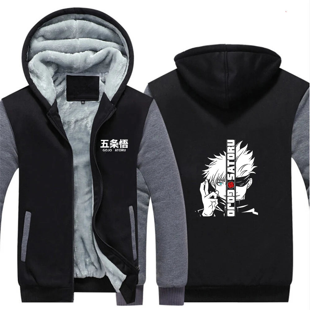 Anime Jujutsu Kaisen 2025 Autumn And Winter Man's Patchwork Fleece Warm Hoodies Jacket Gojo Satoru Zipper Fashion Coat