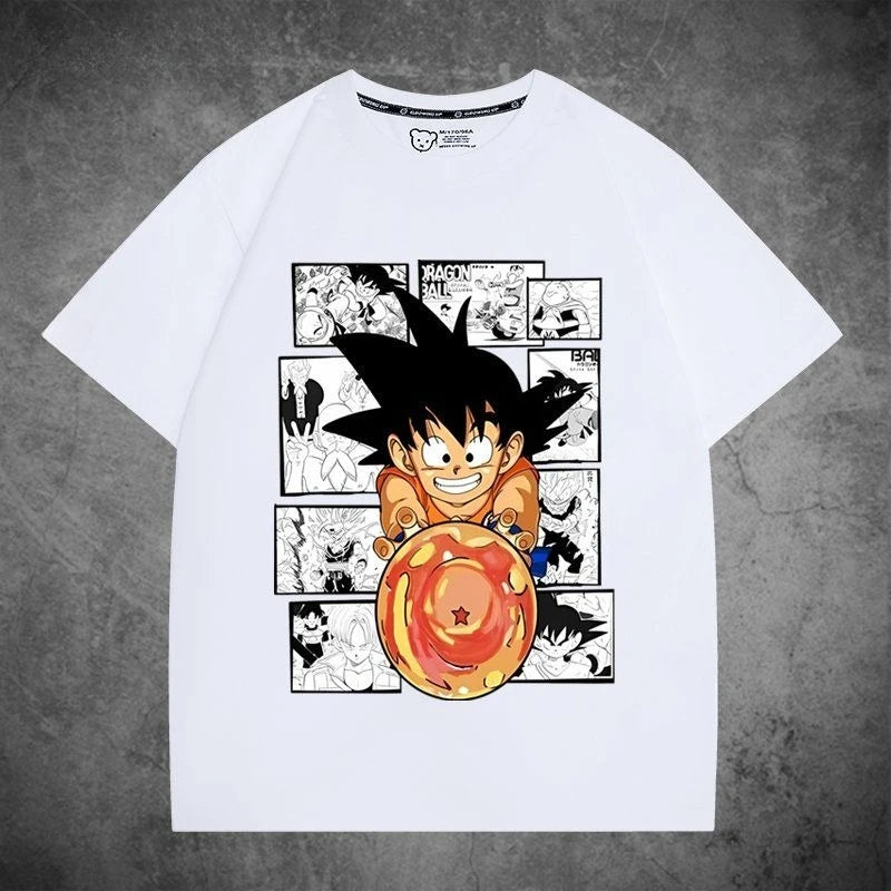 2026 Summer Dragon Ball Oversized T-shirt High Quality Cotton Goku Manga Panel Print Unisex Retro Casual Tee for Adults Kids