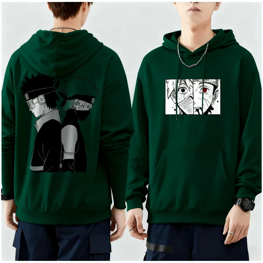 Naruto Kakashi Uchiha Obito Printed Hoodie Harajuku Retro Streetwear Men's Pure Cotton Oversized Loose Women's Hooded Unisex Y2k