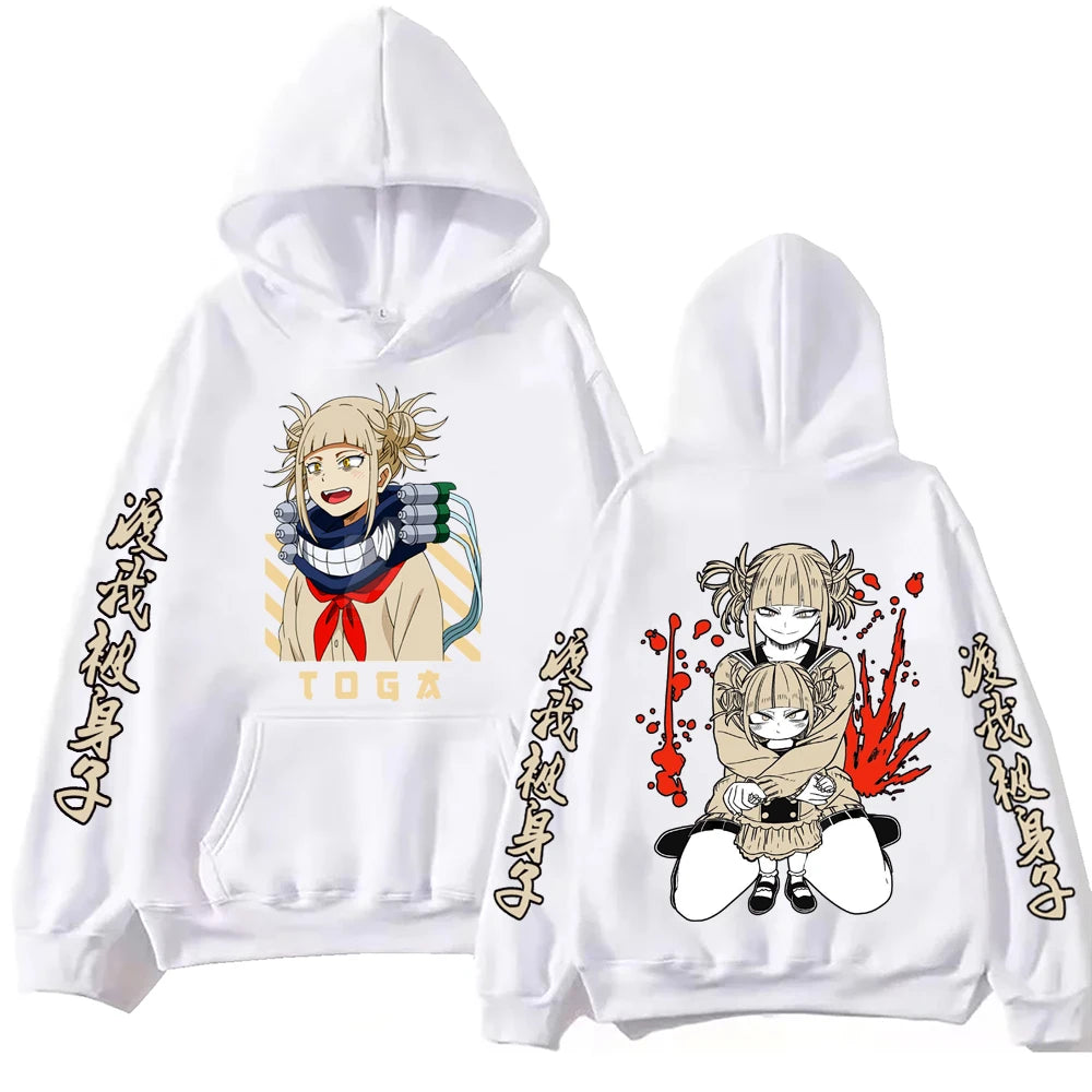 Anime My Hero Academia Himiko Toga Hoodie Manga Graphic Hooded Pullover Tops Man Woman Long Sleeves Fleece Oversized Sweatshirt