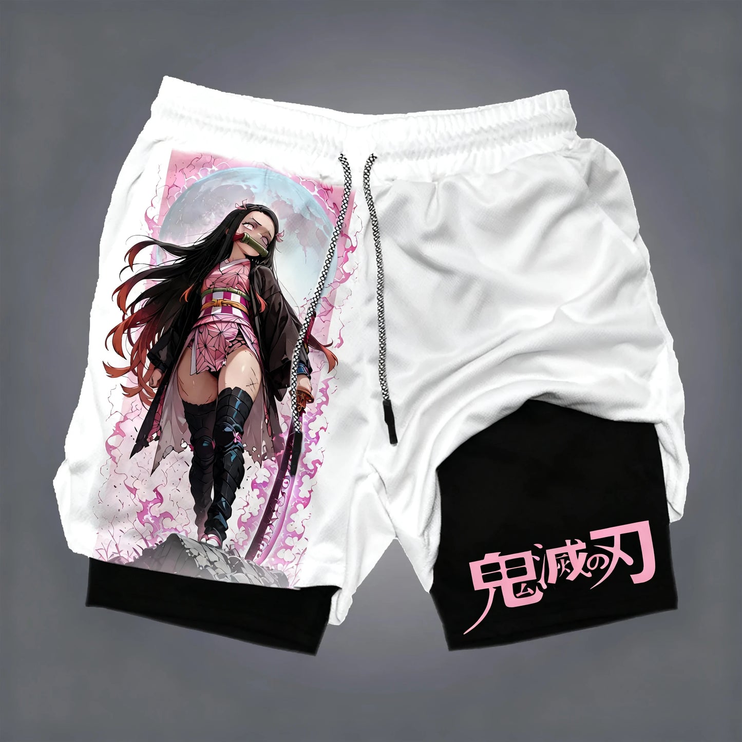 Demon Slayer Anime New Co-branded Printed 2-in-1 Sports Shorts 2025 Summer Fashion Fitness Swimming Hiking Double Layer Shorts