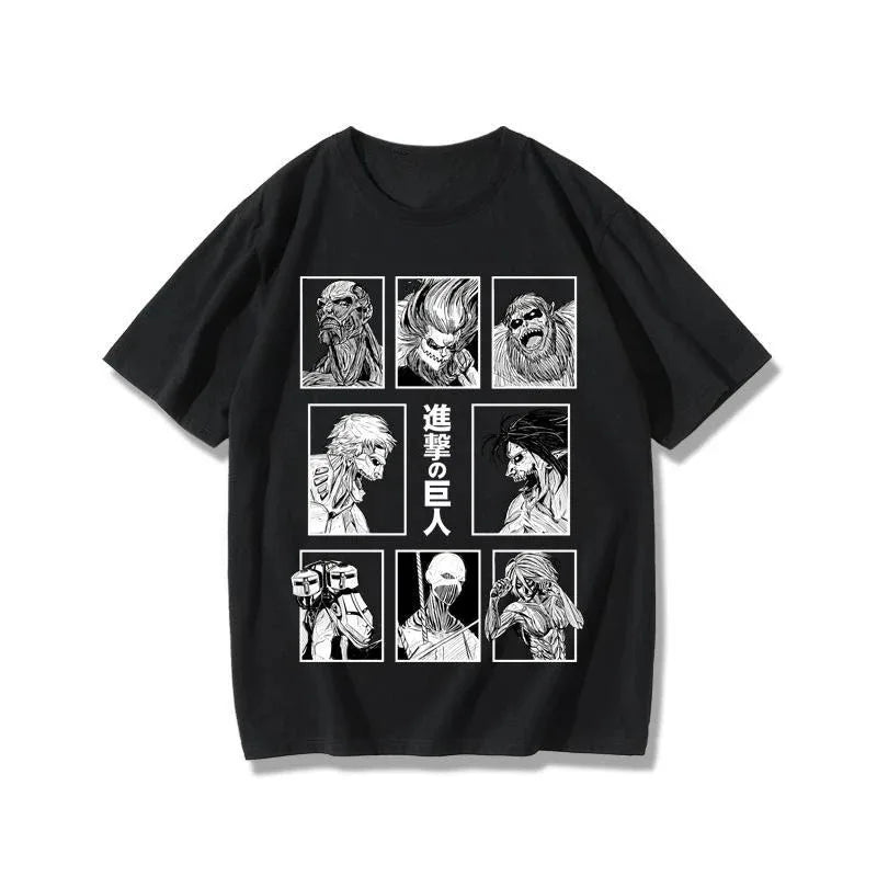 2025 Attack on Titan Short-sleeved T-shirt Men's Eren Mikasa Corporal Levi Co-branded Anime Peripherals Graphic Print T-shirt