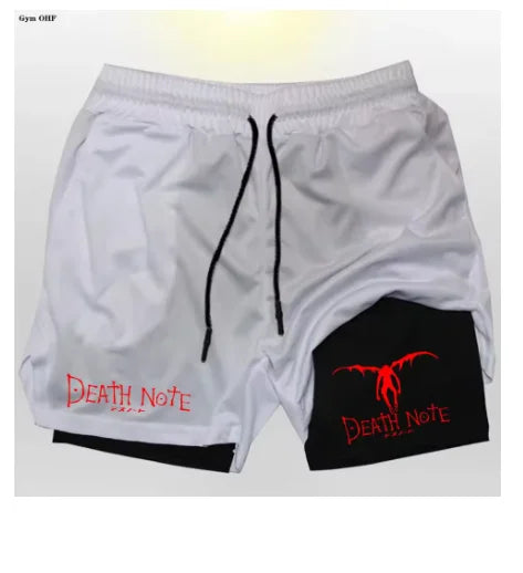 Death Note Anime Men's 2-in-1 Quick Dry Shorts Double-Deck Gym Running Sport Fitness Jogging Workout Outdoor Short Pants