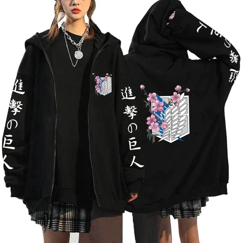 Attack on Titan Trendy Pattern Printed Zipper Hoodie Fashionable Casual Men's and Women's Fleece Versatile Punk Style Hoodie
