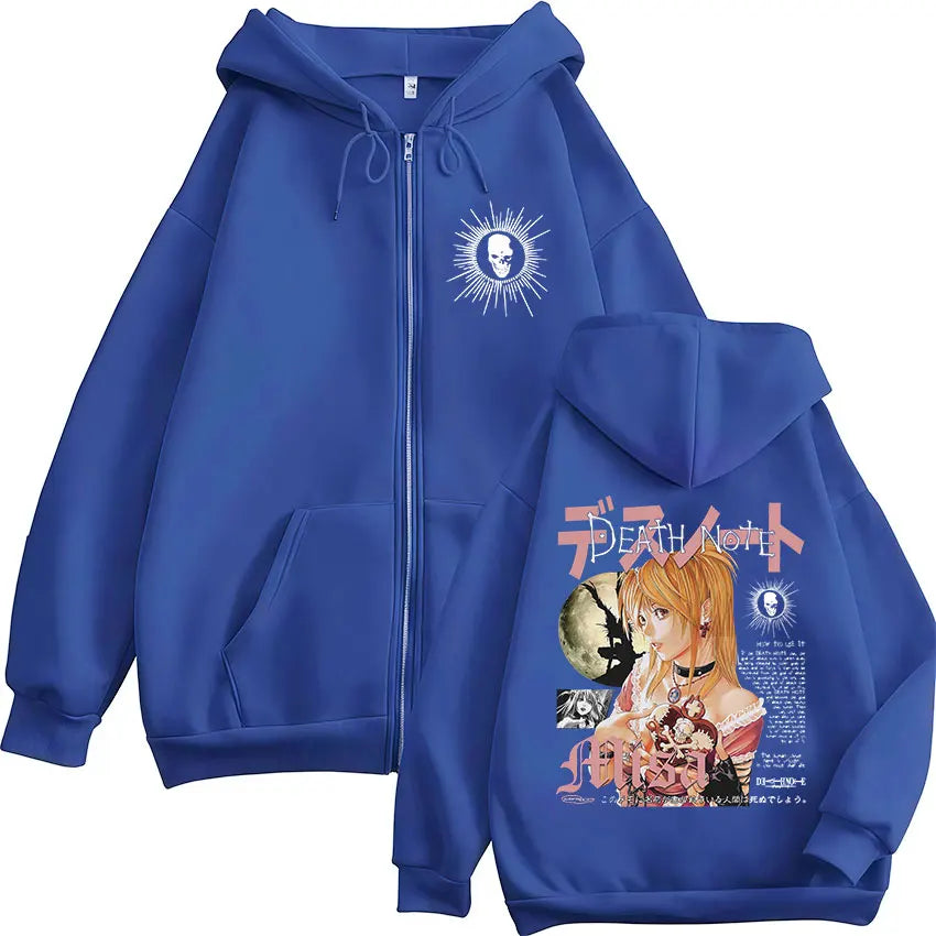 Japanese Anime Death Note Misa Zipper Hoodies Men Women Clothing Fashion Hip Hop Long Sleeves Zip Up Hooded Sweatshirts Jackets