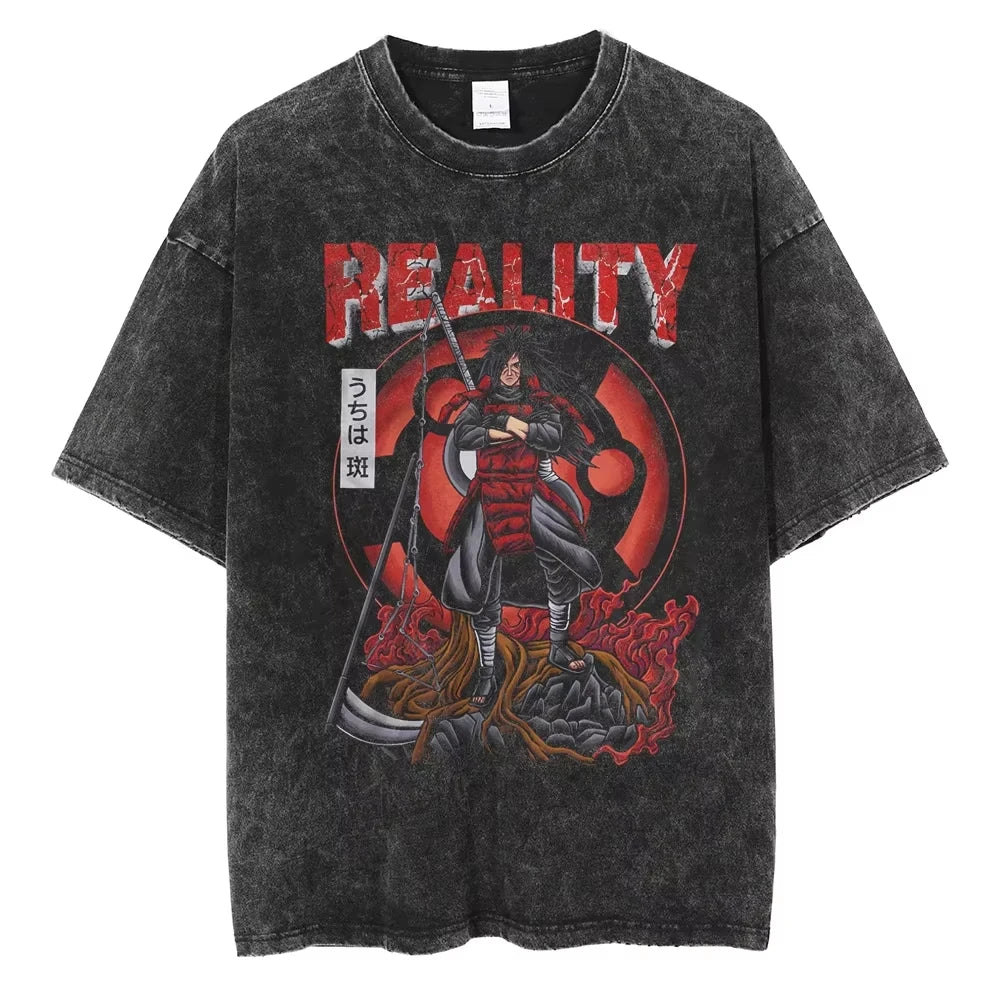 Hip Hop Streetwear Japanese Anime Naruto Print T Shirt Vintage Black T-Shirt Harajuku Cotton Casual Tops Men Short Sleeve Tshirt