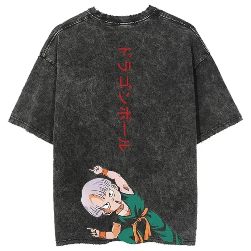 Summer Men's Washes T-shirts Japanese Anime Dragon Ball Torankusu & Goten Graphic Clothing Tops Y2K Oversized Cotton DBZ Tees