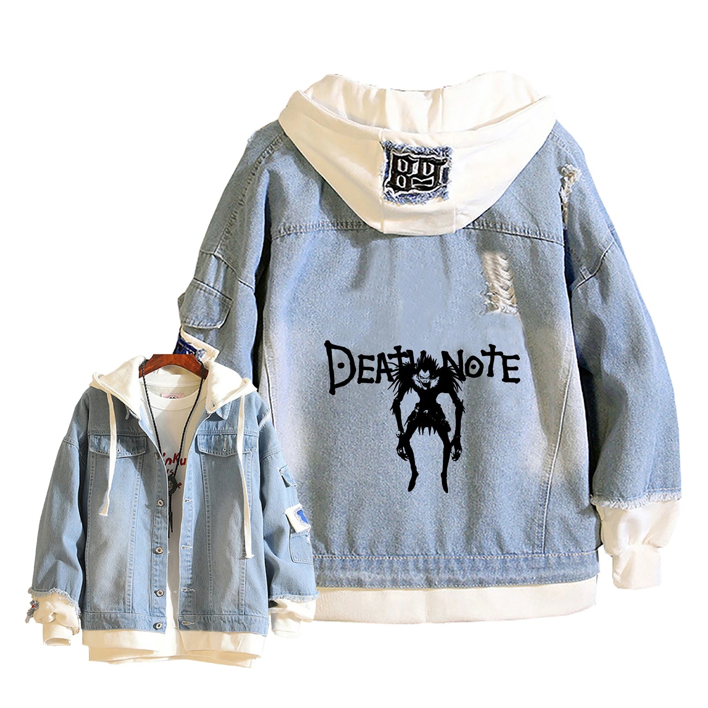 Anime Death Note Girls Loose Jeans Jacket Cartoon Ryuk Print Hoodie Streetwear Couple Sweatshirts Demin Hooded Coats Outerwear
