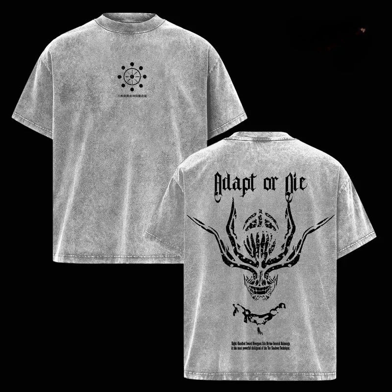 Jujutsu Kaisen Mahoraga Printed Tee Men Retro Washed T-shirts Oversized Cotton T Shirt Short Sleeve Clothing Harajuku Tshirt