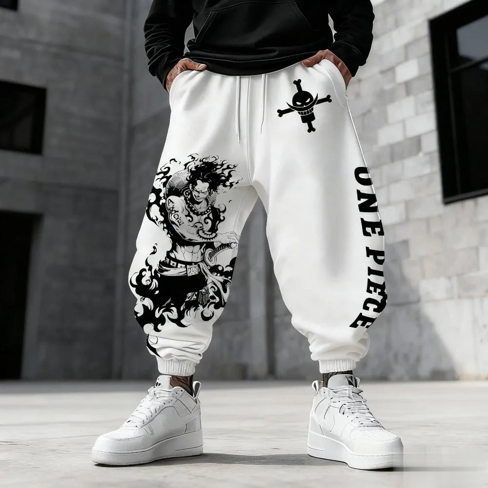 One Piece Unisex Pure Cotton Sports Pants, Luffy Gear 5 2026 Spring Harajuku Anime Printed American Hip Hop Loose Pants