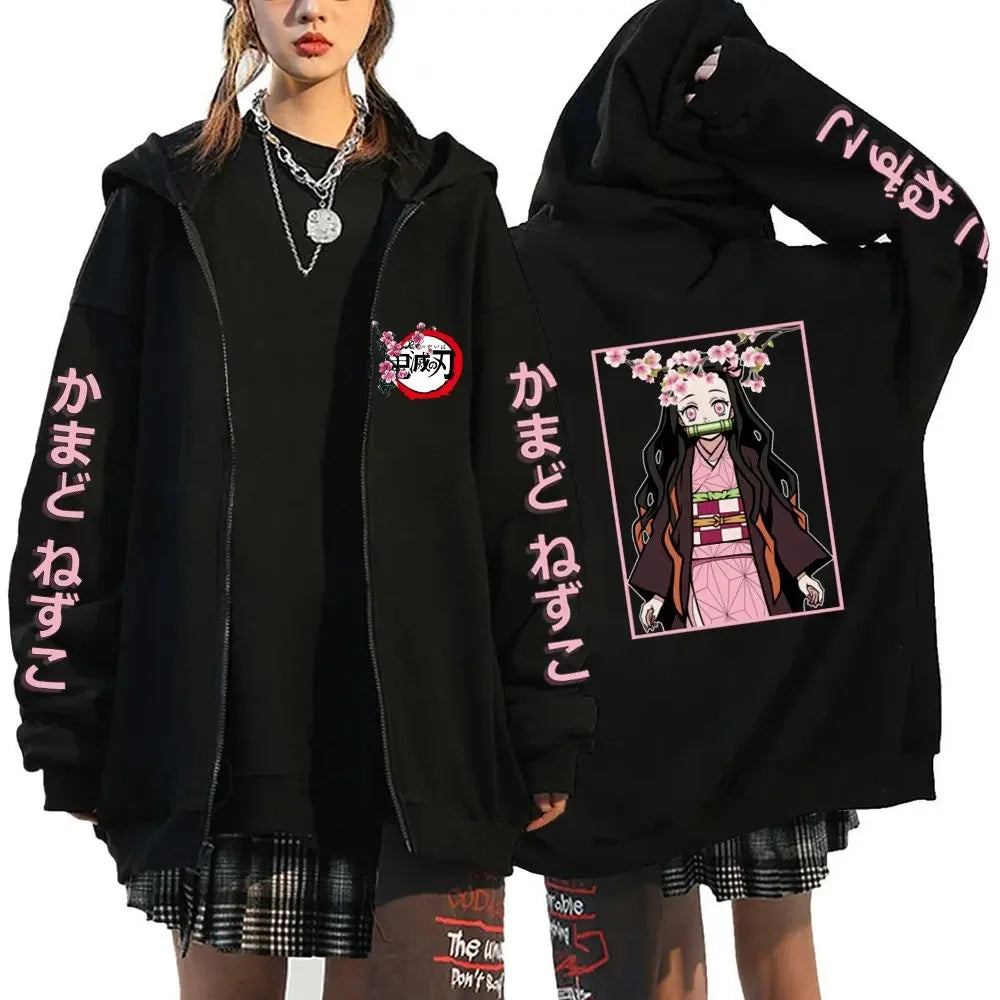 Demon Slayer Hoodie Zip Up Jacket Men Women Anime Print Kamado Nezuko Streetwear Casual Sweatshirt Cosplay Autum winter Y2k Top