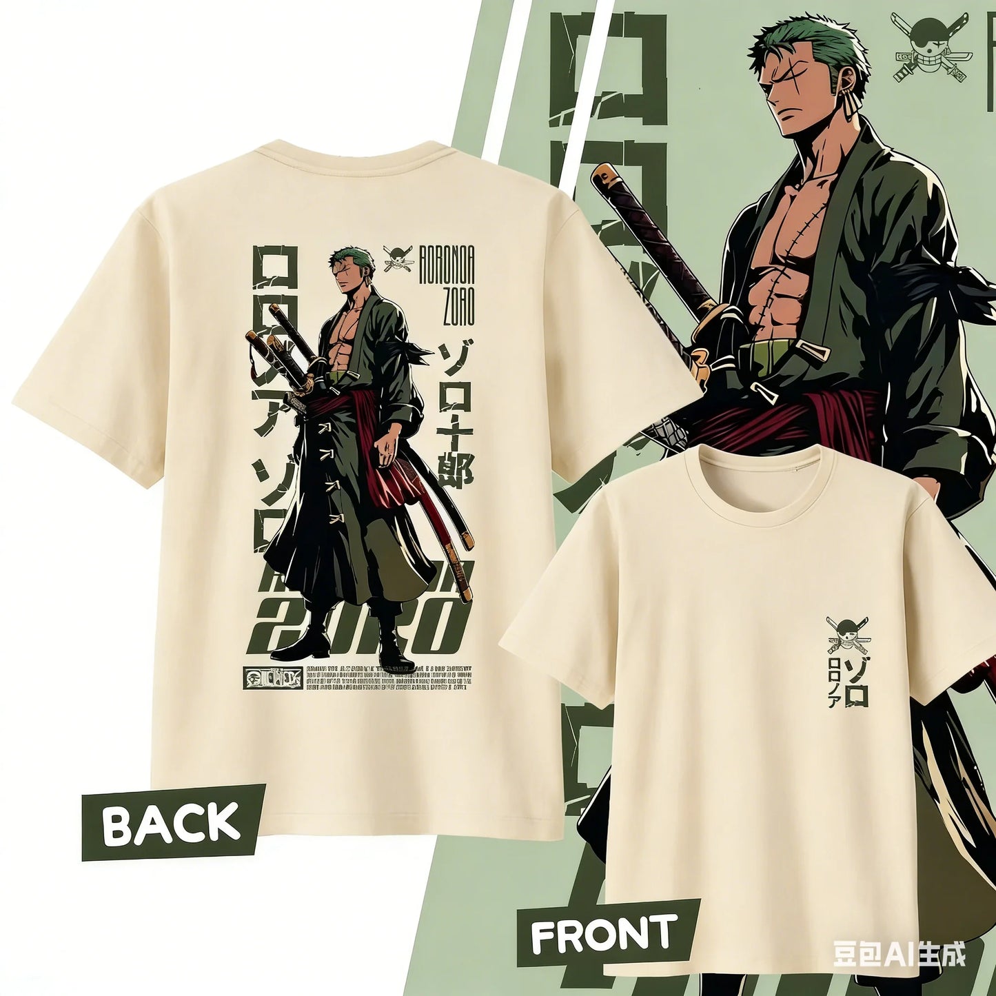 Anime One Piece Roronoa Zoro Cotton Printed T-shirt Men's and Women's T-shirt Men's Top Sports T-shirt 2026 Summer New Tee