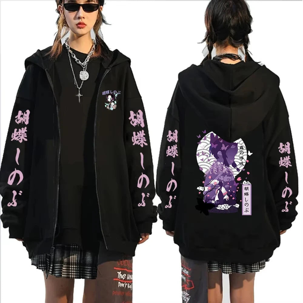 Demon Slayer Men's and Women's Zipper Coat Hoodie Sweater Long-sleeved Jacket Kochō Shinobu Japan Anime Spring and Autumn Top