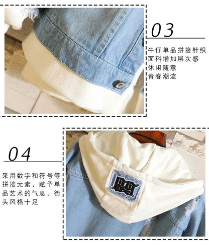 Anime Death Note Girls Loose Jeans Jacket Cartoon Ryuk Print Hoodie Streetwear Couple Sweatshirts Demin Hooded Coats Outerwear