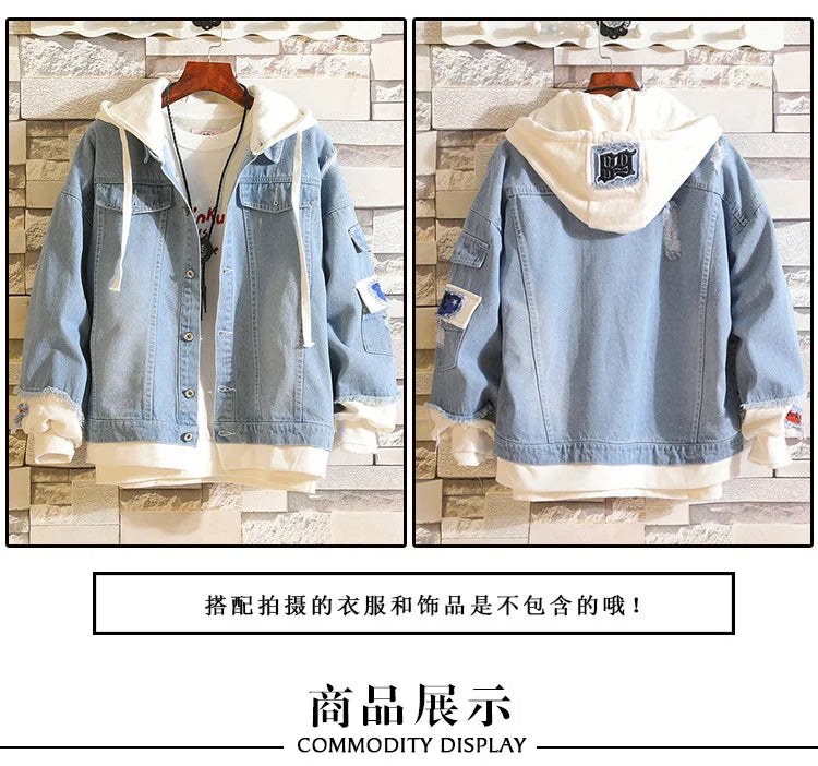 Anime Death Note Girls Loose Jeans Jacket Cartoon Ryuk Print Hoodie Streetwear Couple Sweatshirts Demin Hooded Coats Outerwear