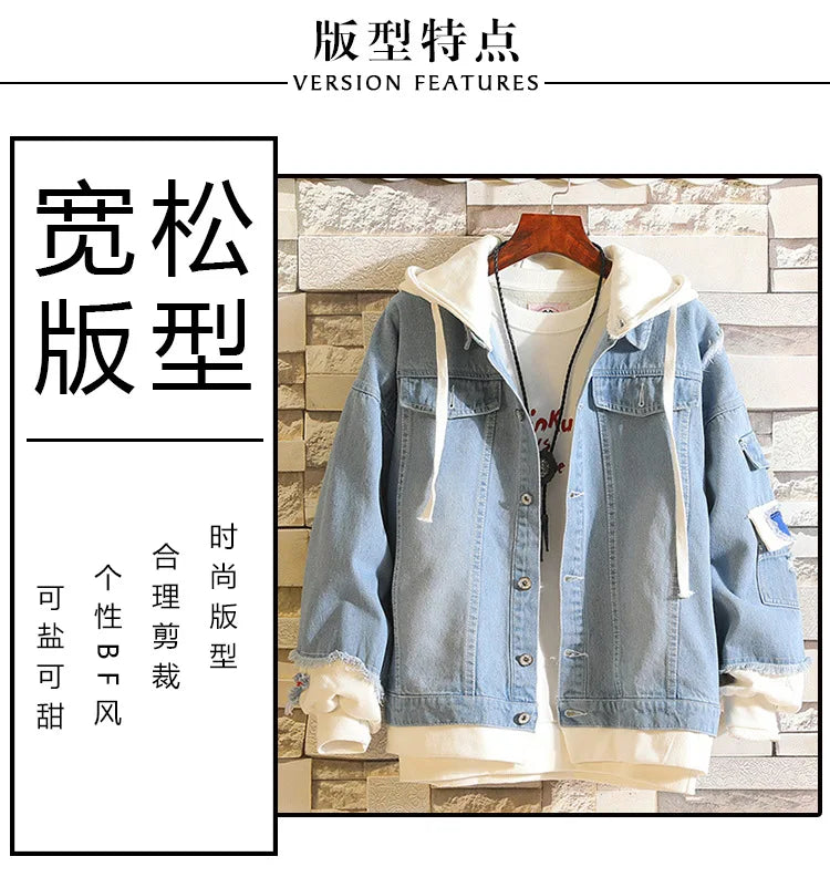 Anime Death Note Girls Loose Jeans Jacket Cartoon Ryuk Print Hoodie Streetwear Couple Sweatshirts Demin Hooded Coats Outerwear
