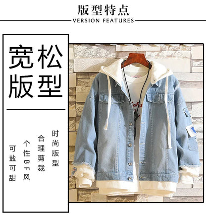 Anime Death Note Girls Loose Jeans Jacket Cartoon Ryuk Print Hoodie Streetwear Couple Sweatshirts Demin Hooded Coats Outerwear