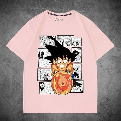 2026 Summer Dragon Ball Oversized T-shirt High Quality  Cotton Goku Manga Panel Print Unisex Retro Casual Tee for Adults Kids