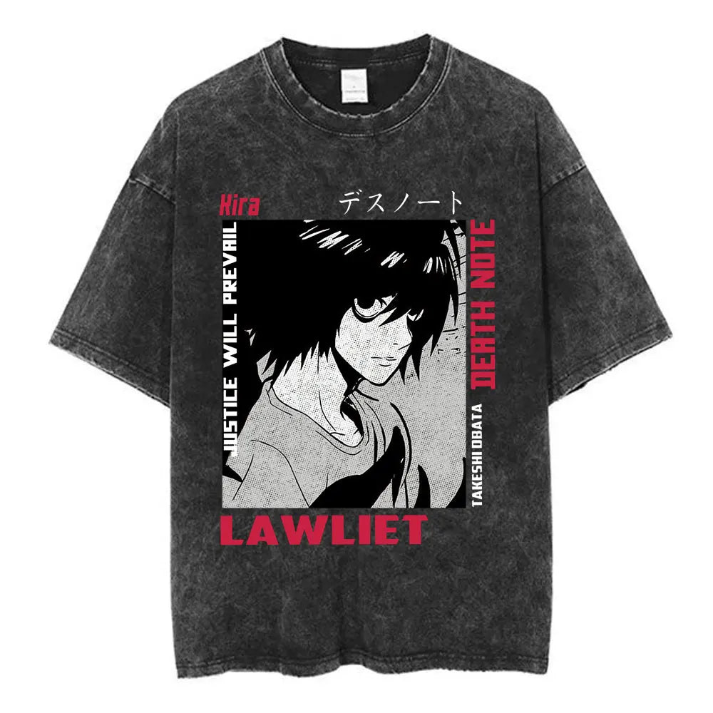 Washed Vintage Anime Death Note Ryuk T Shirts Men Women Fashion Oversized Crewneck T-shirts Men's Cartoon Manga Merch Streetwear