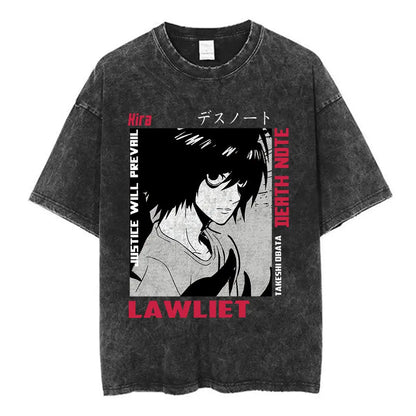 Washed Vintage Anime Death Note Ryuk T Shirts Men Women Fashion Oversized Crewneck T-shirts Men's Cartoon Manga Merch Streetwear