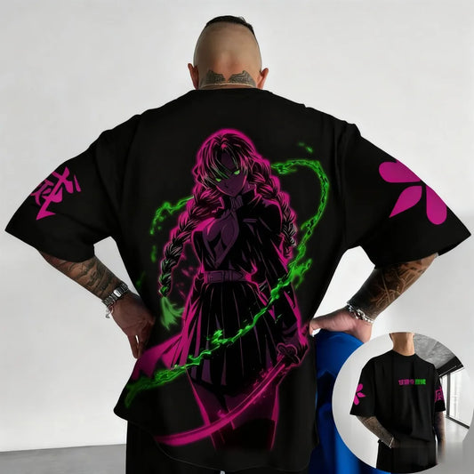 Demon Slayer Mitsuri Kanroji Summer Plus Size T-Shirt Men's and Women's Couples Versatile Shopping Fitness Trend Casual Style