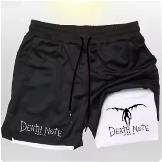 Death Note Anime Men's 2-in-1 Quick Dry Shorts Double-Deck Gym Running Sport Fitness Jogging Workout Outdoor Short Pants