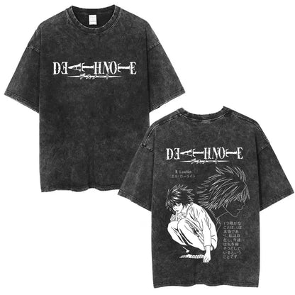 Washed Vintage Anime Death Note Ryuk T Shirts Men Women Fashion Oversized Crewneck T-shirts Men's Cartoon Manga Merch Streetwear
