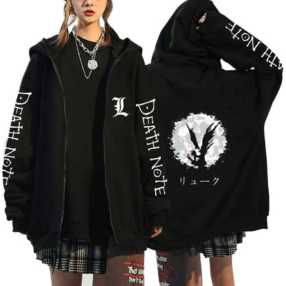 Men And Women Death Note Zip Up Hoodies Harajuku Unisex Zipper Jacket Hoody Sleeve Light Print Ryuk And Yagami Classic Simple