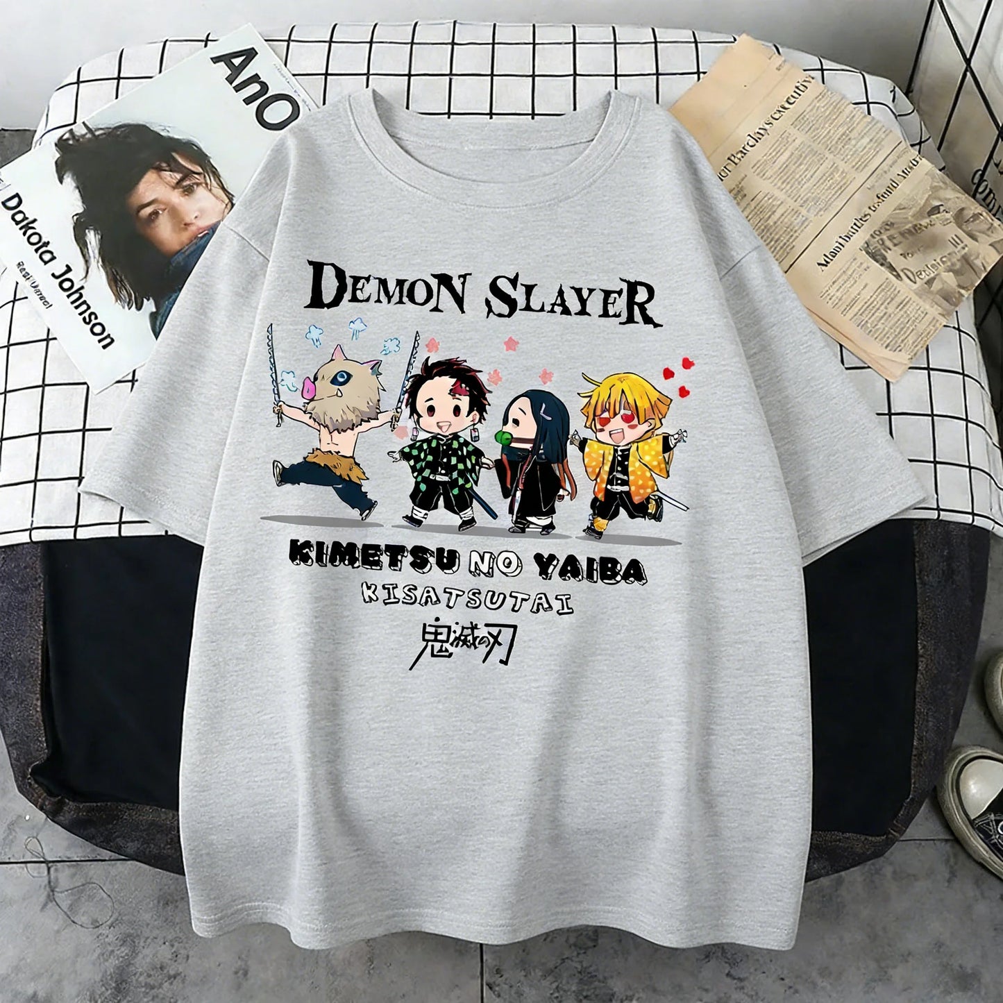 Plus Size Demon Slayer Summer Anime Printed Men, Women T-shirt Casual Parent Child Top Fashion Street Wear Harajuku Style Y2K