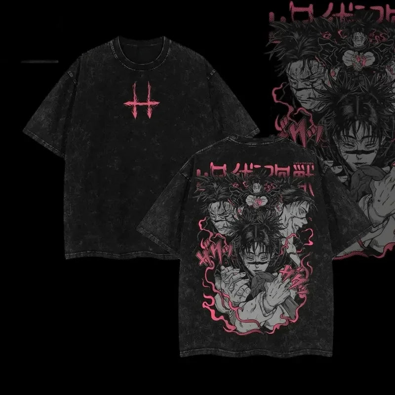 2026 Summer Jujutsu Kaisen Manga T-shirt Choso Graphic Clothing Men Short Sleeve Cotton Vintage Washed T Shirt Harajuku Casual