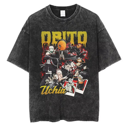 Hip Hop Streetwear Japanese Anime Naruto Print T Shirt Vintage Black T-Shirt Harajuku Cotton Casual Tops Men Short Sleeve Tshirt