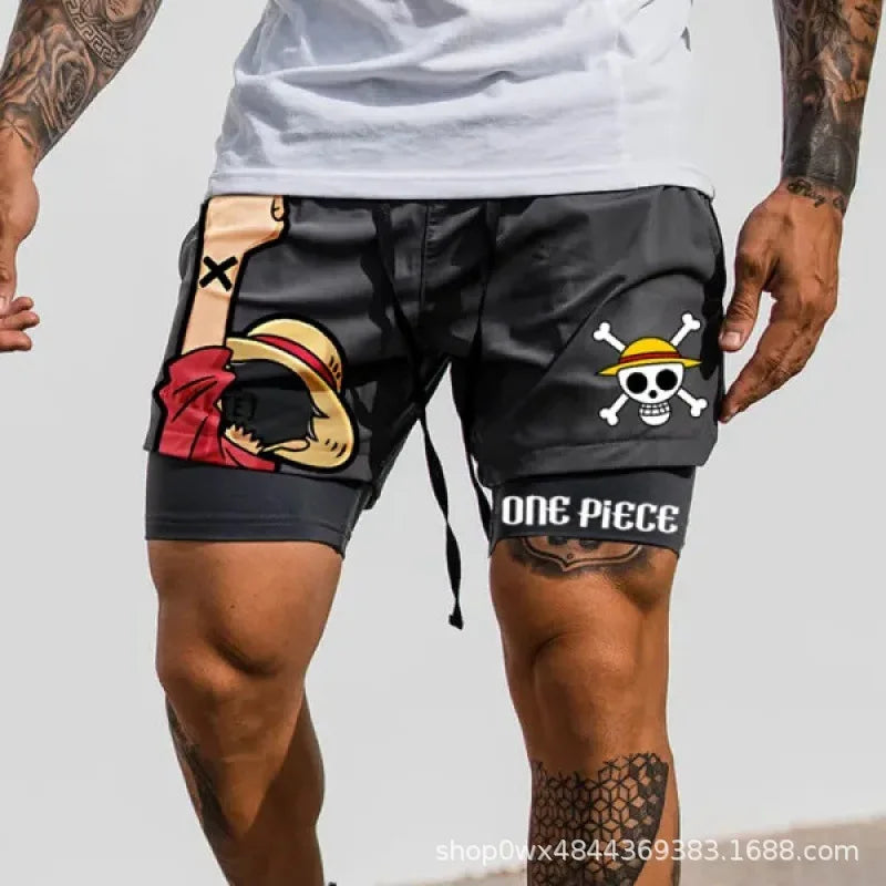 One Piece 3D Print Luffy Men 2 In 1 Swimming Trunks Shorts with Compression Quick Dry Swiming Double Layer Running Beach Shorts