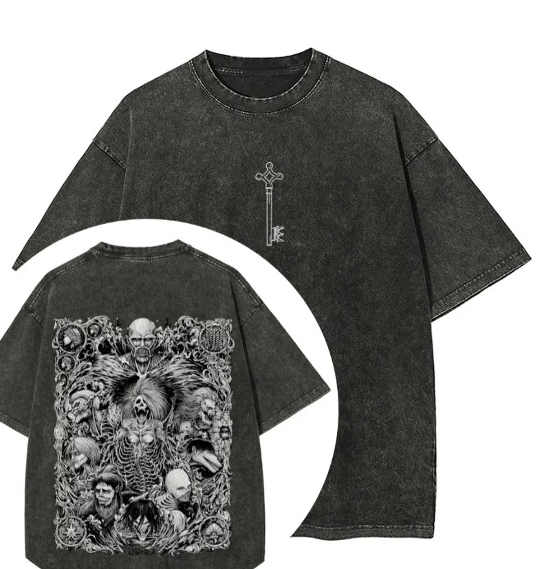 Hot Sale Attack on Titan Peripherals Graphic Print T-Shirt Men Women Retro Washed Cotton Harajuku Style Oversized Summer New Top