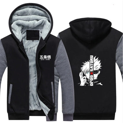 Anime Jujutsu Kaisen 2025 Autumn And Winter Man's Patchwork Fleece Warm Hoodies Jacket Gojo Satoru Zipper Fashion Coat