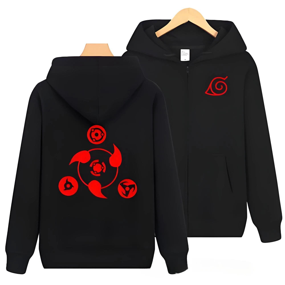 New Naruto Sharingan Printed Zipper Hoodie Men's Casual Sweatshirt Top Open Fleece Jacket Street Wear Comfortable Loose Shirt