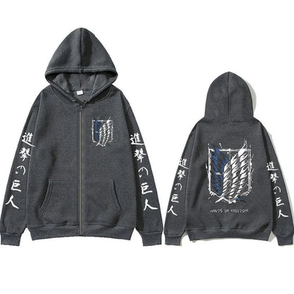 Anime Attack on Titan Zipper Hoodies Mikasa Ackerman Eren Jaeger Wings of Freedom Logo Zip Up Sweatshirts Pullovers Jacket Caots