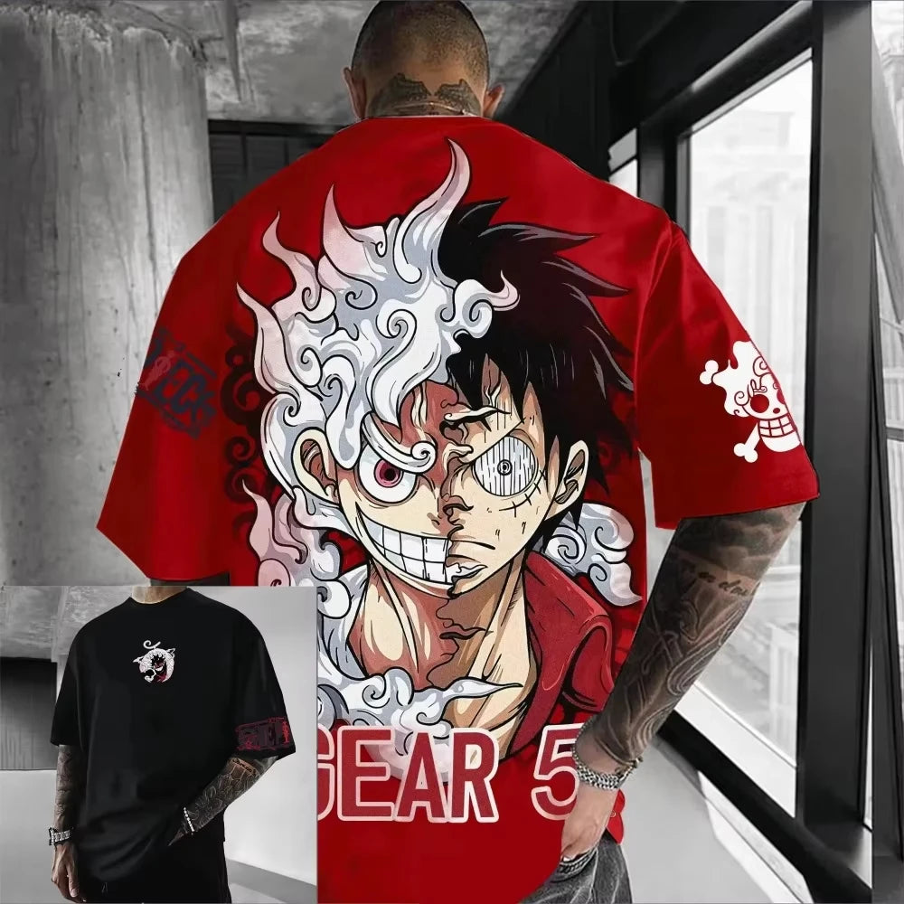 ONE PIECE Luffy Gear 5 2026 Summer New Product Harajuku Anime Printed  Short Sleeve Men's and Women's Unisex Cotton T-shirt