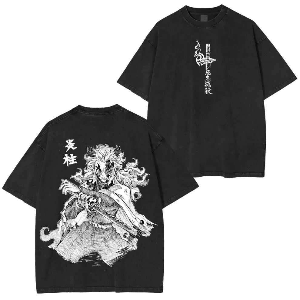 Demon Slayer Anime T Shirt Men Women Vintage Washed Cotton Tee 2026 Summer Casual Tops Graphic Print Streetwear Manga Fashion