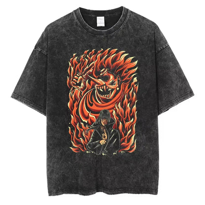 Hip Hop Streetwear Japanese Anime Naruto Print T Shirt Vintage Black T-Shirt Harajuku Cotton Casual Tops Men Short Sleeve Tshirt