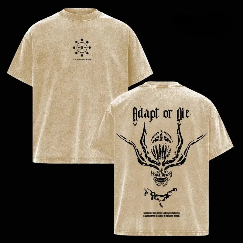 Jujutsu Kaisen Mahoraga Printed Tee Men Retro Washed T-shirts Oversized Cotton T Shirt Short Sleeve Clothing Harajuku Tshirt
