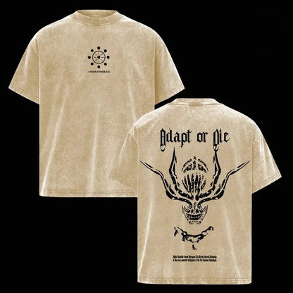 Jujutsu Kaisen Mahoraga Printed Tee Men Retro Washed T-shirts Oversized Cotton T Shirt Short Sleeve Clothing Harajuku Tshirt