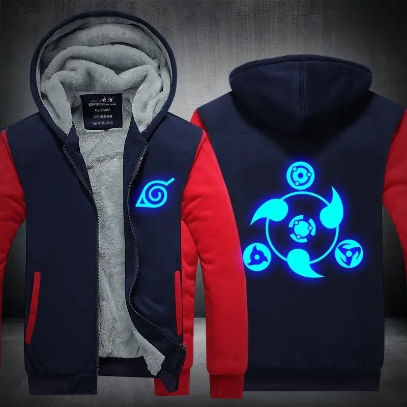Anime Cartoon Naruto Hooded Coat Men's Autumn Winter Thicken Printing Plush Coat Student Fashion Keep Warm Coat Birthday Gift