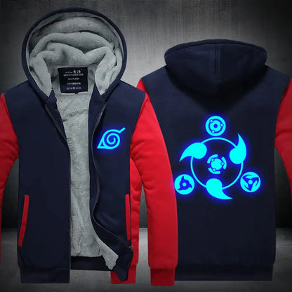 Anime Cartoon Naruto Hooded Coat Men's Autumn Winter Thicken Printing Plush Coat Student Fashion Keep Warm Coat Birthday Gift