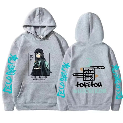 New Autumn Winter Anime Demon Slayer Men Hoodies Plus Size Sweatshirt Harajuku Muichiro Tokito Printed Hooded Pullover Y2k Tops