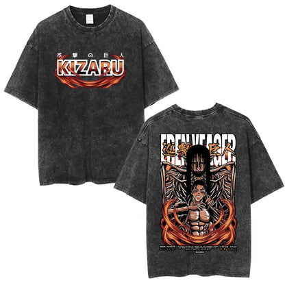 Vintage Washed Anime Attack on Titan Eren Jaeger T-shirt Men Women Fashion Short Sleeve T Shirts Cotton T-shirt Tops 2026 Summer