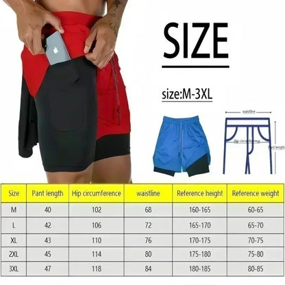 Demon Slayer Print Men's Shorts Summer Women's Double Layer Shorts Gym Running Sports 2-in-1 Pant Breathable Quick-Drying Shorts