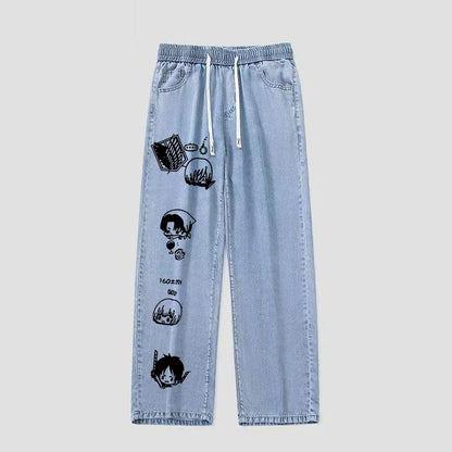 Atta on Titan Jeans Casual Loose Fit mid Waist Denim Pants for Men And Women Teenage And Youth Sle Hipster Boy
