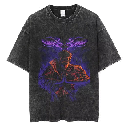 Hip Hop Streetwear Japanese Anime Naruto Print T Shirt Vintage Black T-Shirt Harajuku Cotton Casual Tops Men Short Sleeve Tshirt