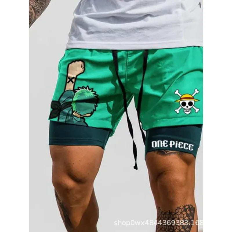 One Piece 3D Print Luffy Men 2 In 1 Swimming Trunks Shorts with Compression Quick Dry Swiming Double Layer Running Beach Shorts