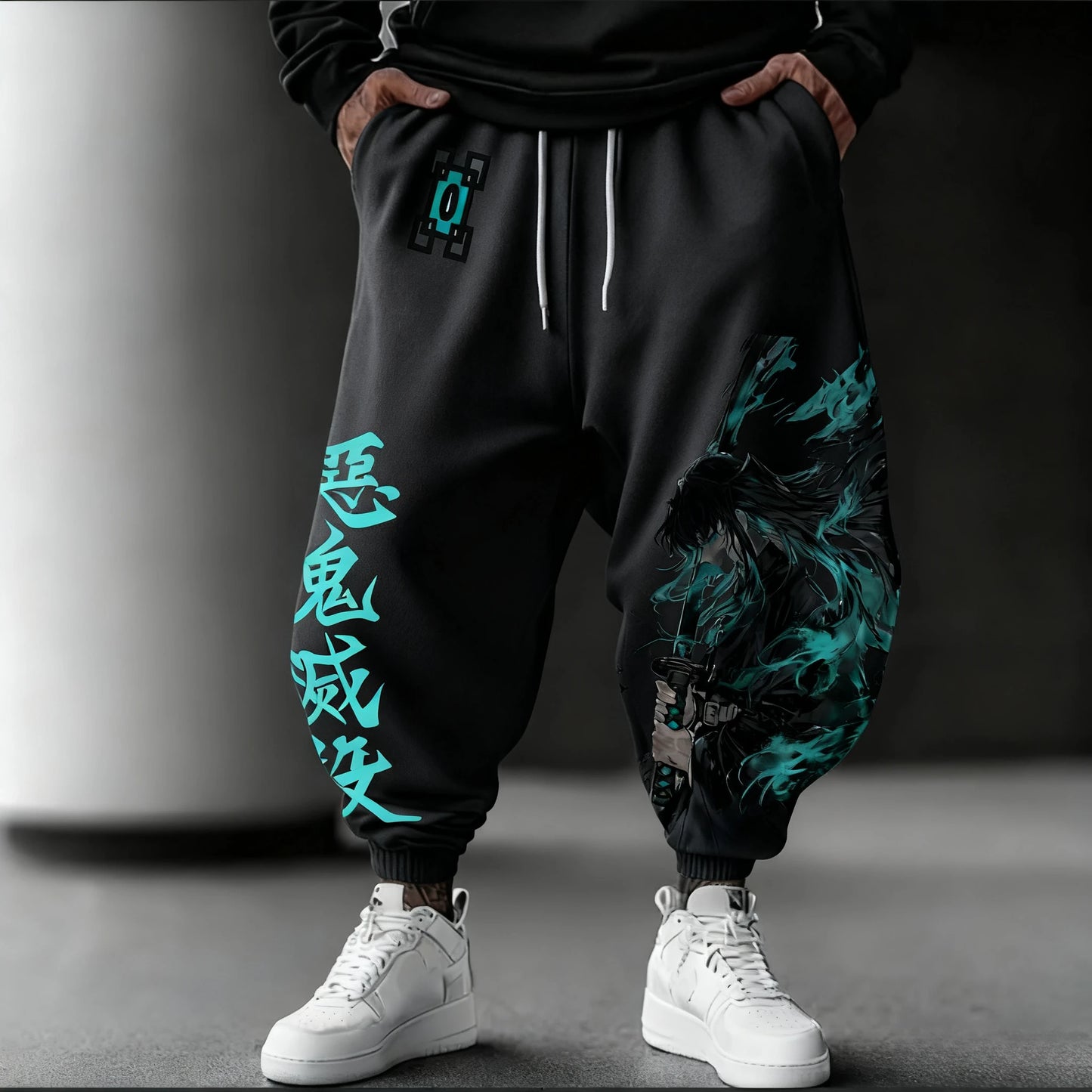 Demon Slayer Anime 2025 Autumn/Winter Sports Pants NewTokitou Muichirou Hand Drawn Printed Men's Loose Casual Fashion Tights